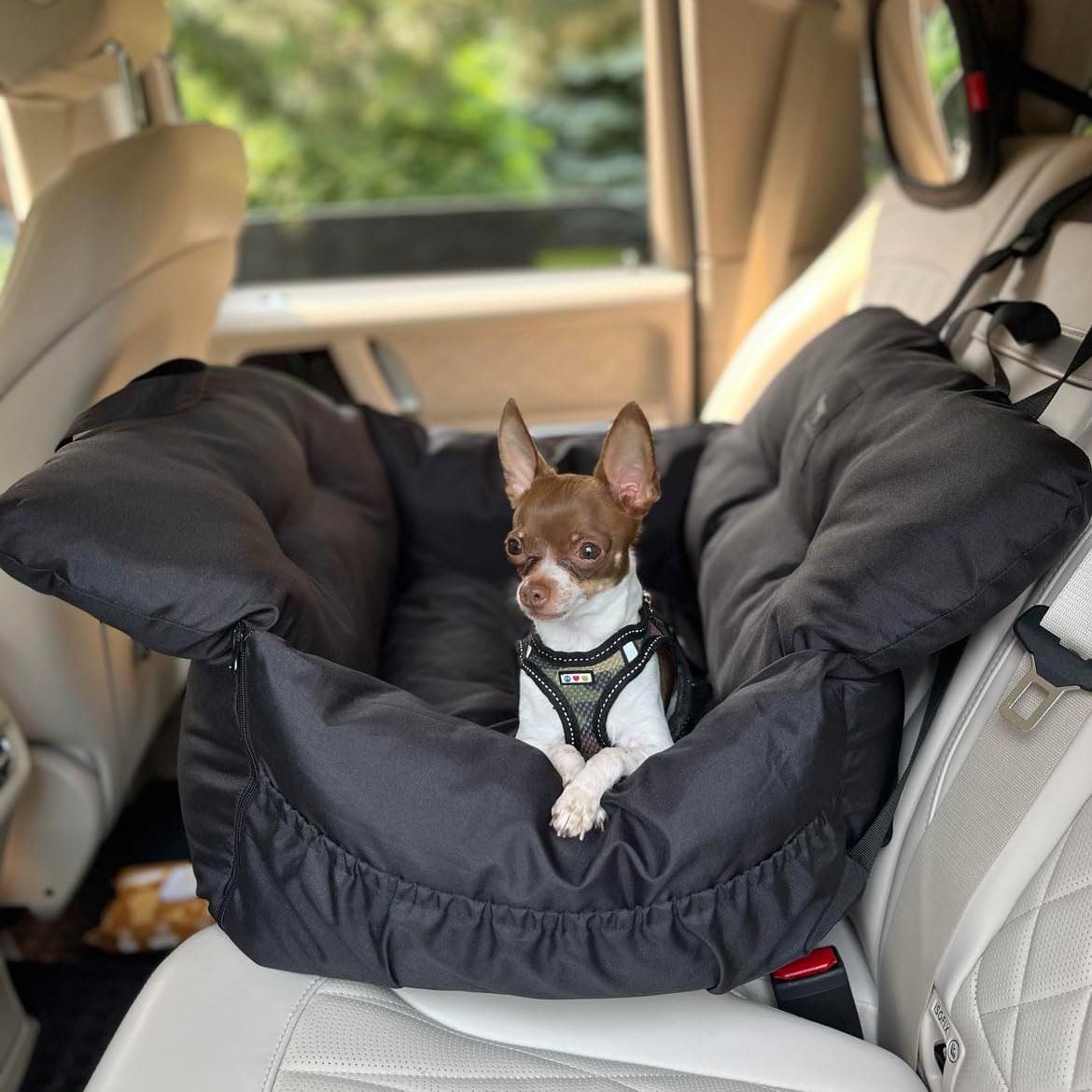 - Premium Dog Car Seat Bed for Small & Medium Dogs up to 25Lbs, Soft Travel Bed & Carrier Bag for Pets, Puppies, Cats Front or Back Seat, Machine Washable & Water Resistant (Black (1-25Lbs)