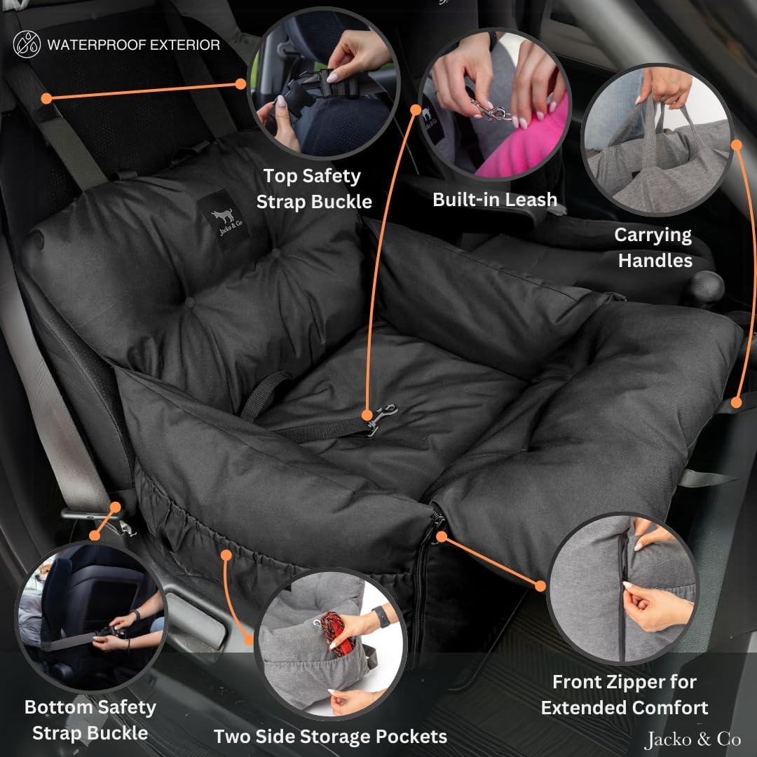 - Premium Dog Car Seat Bed for Small & Medium Dogs up to 25Lbs, Soft Travel Bed & Carrier Bag for Pets, Puppies, Cats Front or Back Seat, Machine Washable & Water Resistant (Black (1-25Lbs)